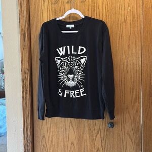 Grace & Lace Women's Black Sweatshirt with White 'Wild & Free' Leopard Graphic